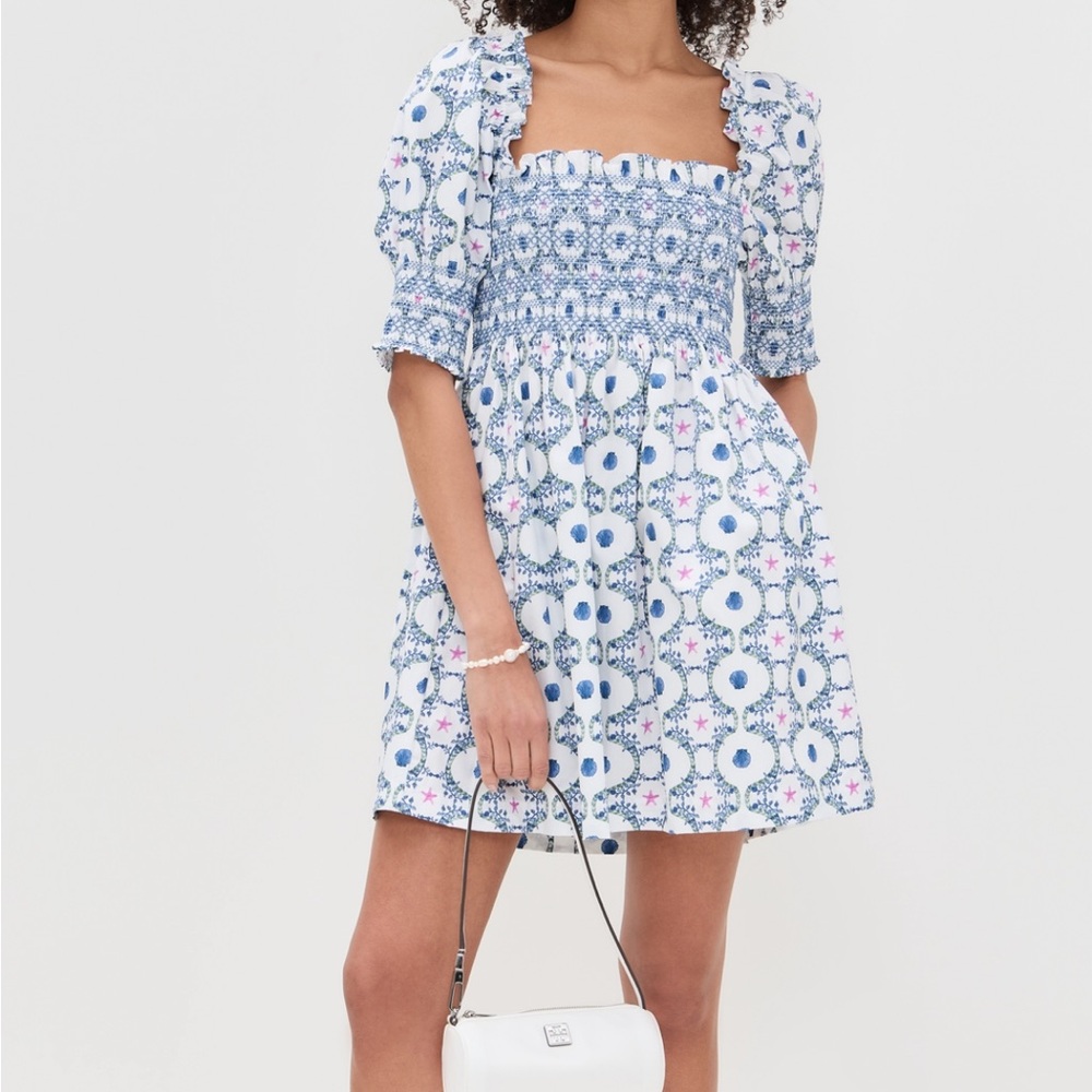 HILL HOUSE - LILA NAP DRESS - NWT - Blue White Floral Smocked Mini Dress